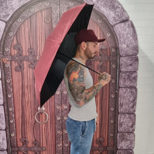 Guarda Chuva Proteção Uv Blackout Dobrável Unissex Reforçado Cor Vinho