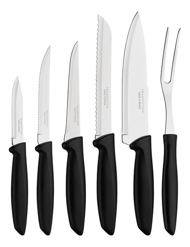 Jogo De Facas Tramontina Inox 6 Peças Plenus Preto Churrasco