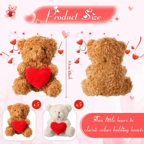4 piezas de oso de peluche para el día de San Valentín de 6 pulgadas,  lindos animales de peluche con corazón rojo, pequeños juguetes de peluche