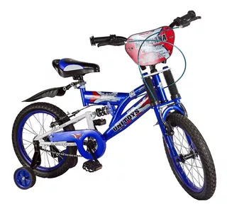 Bicicleta infantil Unitoys Montana aro 16 1v freios v-brakes cor azul com rodas de treinamento