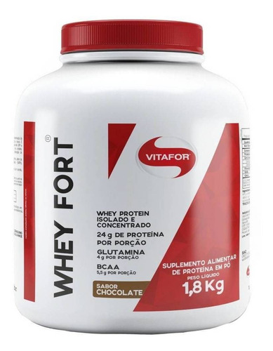 Suplemento em pó Vitafor  Whey Fort proteína Whey Fort sabor  chocolate em pote de 1.8kg