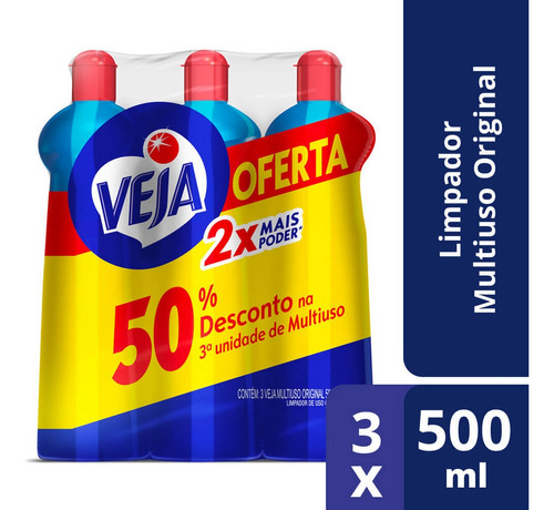 Kit Limpador Multiuso Original 3 Unidades Com 500ml Veja