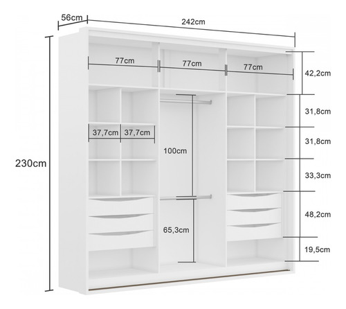 Guarda-roupa Casal Imperium 2 Portas 6 Gavetas Com Espelho