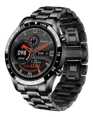 Smartwatch Lige Sport BW0220A PRO 1.3" caixa de  aço inoxidável  preta, pulseira  preta