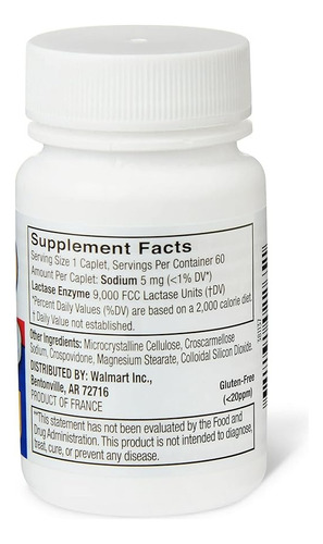 Enzima Lactase Equate 9000 Fcc 60 Comprimidos Sabor Neutro