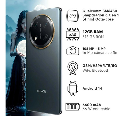 Celular Honor Magic 7 Lite 5g 512gb 12gb Ram Dual Resistente Negro