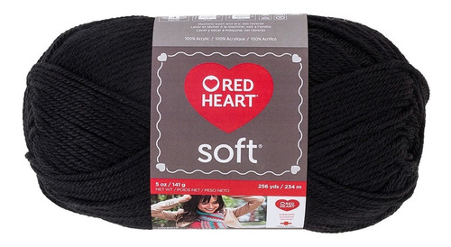Estambre Acrílico Suave Liso Soft Yarn Red Heart Coats Color Black 4614