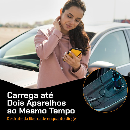 Carregador Veicular Turbo 60w Kit Com Cabo-tipo-c Preto