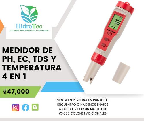 Medidor 4 En 1: Mide Ph, Ec, Tds Y Temperatura