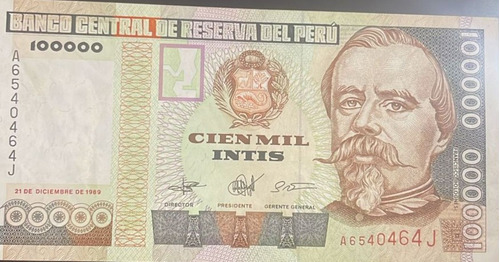 Billete 100000 Inti Nuevo