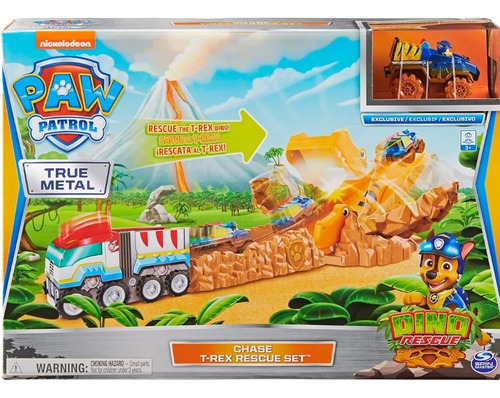 Paw Patrol Persecución T-rex Set De Rescate Diecast Metal