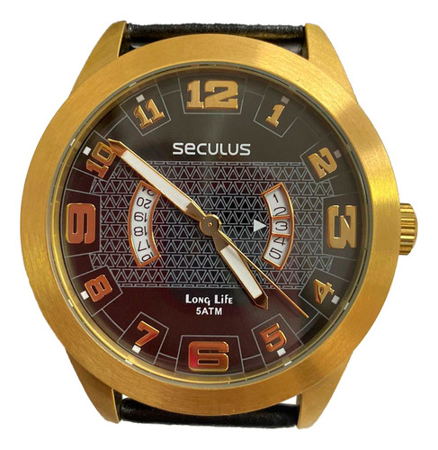 Relógio Masc Analógico Seculus 28601gpsgda2 De Vltrlne Correia Preto Bisel Dourado-escuro