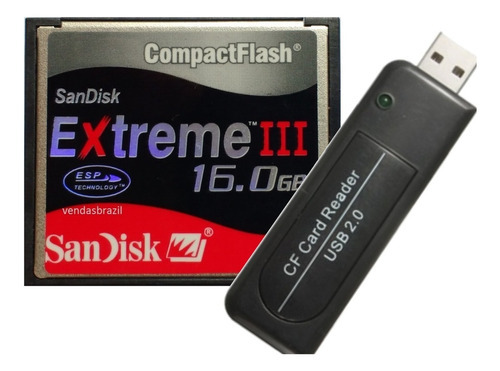 Cf Cartão Compact Flash Sandisk 16gb Extreme3 + Leitor Usb