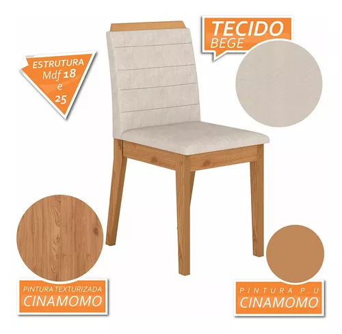 Conjunto Mesa De Jantar 6 Cadeiras Nairóbi Cinam/off/bege-ma Cor  Cinamomo/off White/bege 03