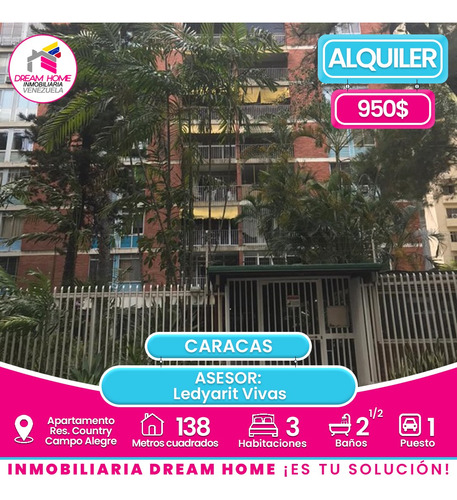 Apartamento En Alquiler Res. Country Campo Alegre - Caracas