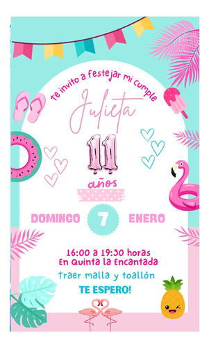 Invitación Digital Cumpleaños Whatsapp Imprimible Flamencos