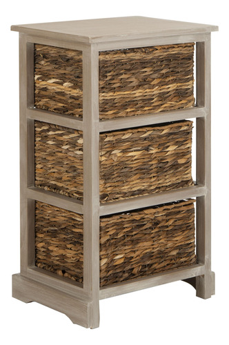 Mesa Auxiliar De Mimbre Con 3 Cestas Color Blanco Lavado