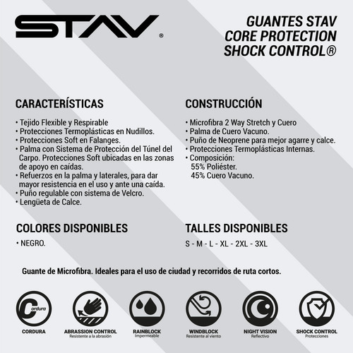 Imagen 7 de 7 de Guantes Moto Stav Core Protection Shock Control