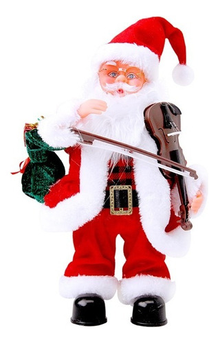 Natal Papai Noel Musical Tipo Toca Violino Enfeite 27 Cm Pilhas