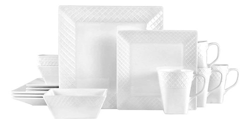 Juego De Vajilla Trellis White Square De 16 Piezas, Servicio