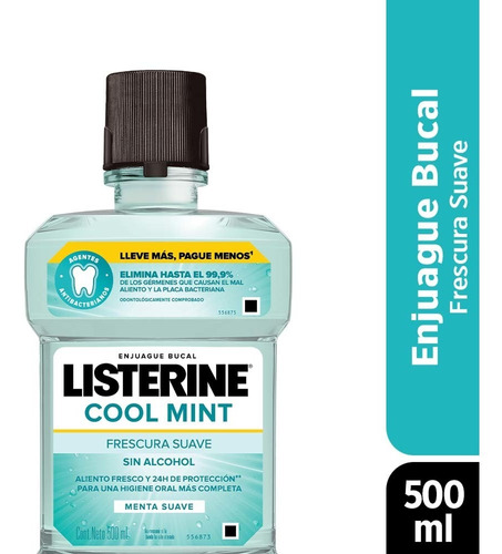 Listerine Cool Mint Zero Alcohol Enjuague Bucal X 500 Ml