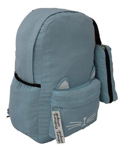 Mochila Escolar Feminina Juvenil Gatinha M831 Azul Celeste