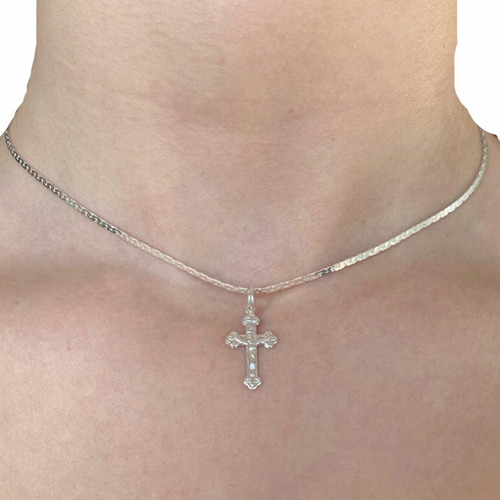 Pingente Joia Em Prata 925 Cruz Trabalhada Com Cristo Cor Prateado