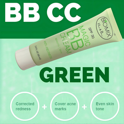 Base Cc Bb Cream Biomix Health & Beauty Anti Rojeces Correctora Verde Spf 30 Magic Sensitive 60 Ml