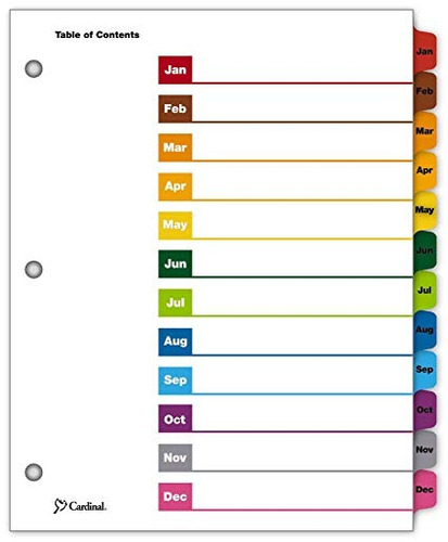 Sistema Cardenal Onestep Índice, 12-tab, Mensual, Multicolor