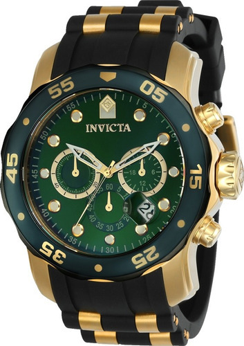 Color original de la correa del reloj Invicta Pro Diver 17886: negro, color del bisel: verde, color de fondo: verde