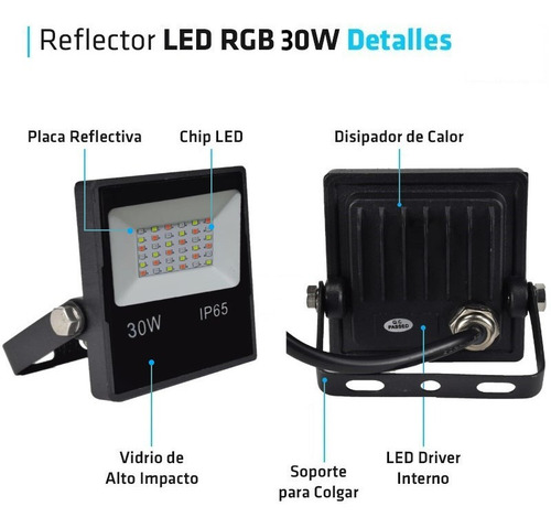 Imagen 2 de 9 de Reflector Led 30w Multiled Rgb 16 Colores Alta Potencia Exterior
