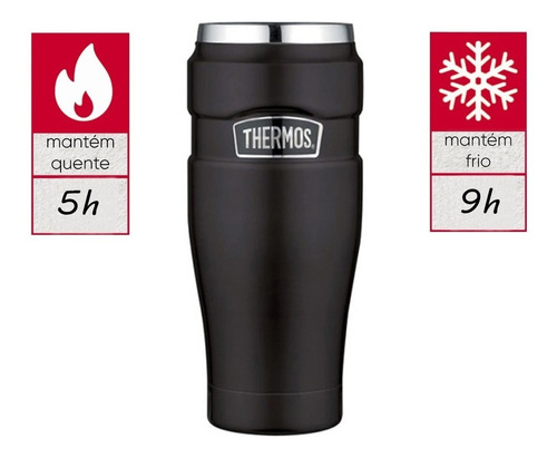 Caneca Térmica Thermos Fuji 479ml Copo Aço Inox Cinza