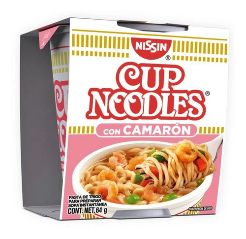Imagen 2 de 2 de Nissin Cup Noodles Sabor Camarón Sopa Instantánea 64gr