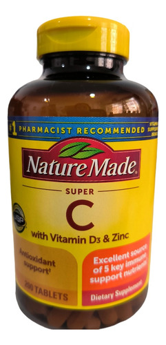 Super C Nature Made. Vitamina C Con D3 Y Zinc. 200 Tabletas 