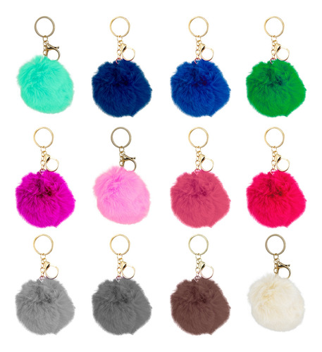 Llaveros Pompon Peluche 9cm X 12 Unidades - Varios Colores.