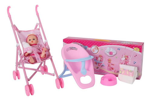 Bebé Con Coche Silla Y Pelela Set 3 En 1 Bebote Niña