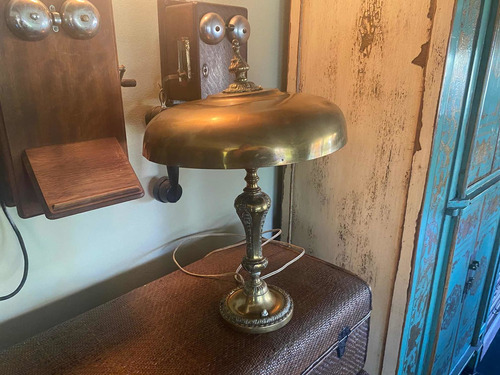 Lámpara Antigua Bronce Art Deco Escritorio Mesa Lista Usar