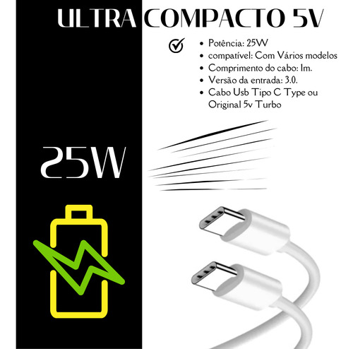 Carregador Para Motorola Turbo 25w Tipo C Edge 40 Edge 50