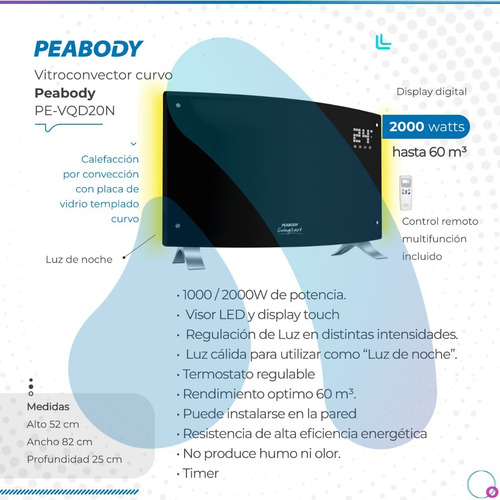 Calefactor eléctrico Peabody PE-VQD20 negro 220V