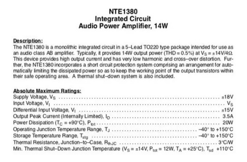Nte 1380 To-220-5 Tda2030a Nte1380 Tda2030