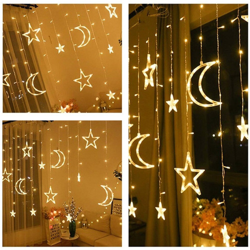 Luces De Navidad Tipo Lluvia Estrellas Y Lunas 101 Led 3 M