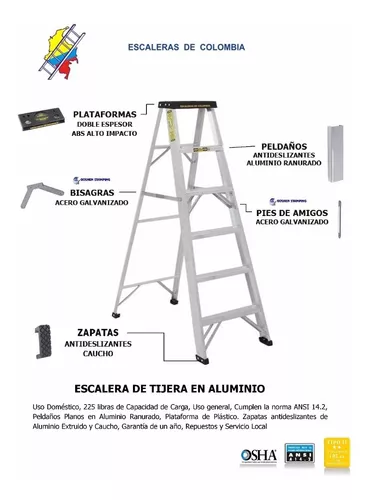 Escalera de uso doméstico de aluminio y 3 peldaños