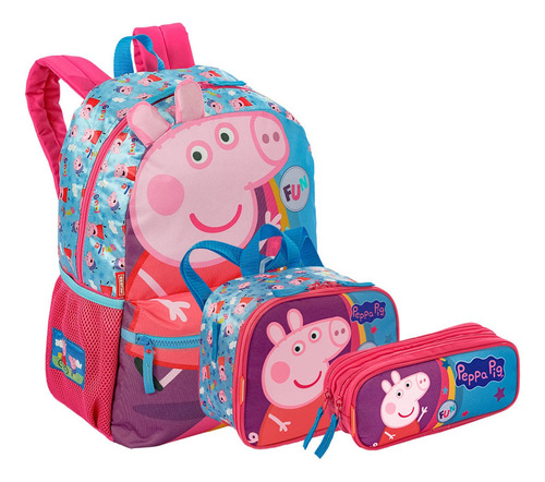 Mochila De Costas G Lancheira Estojo Peppa Core Cor Rosa