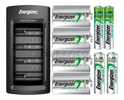 Pack Energizer Cargador Universal + 2 Pilas Aa + 2 Aaa + 4 D