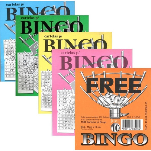 5 Cartelas Bingo Free Jornal C/ 100 Fls M 10x11 Cm Coloridos