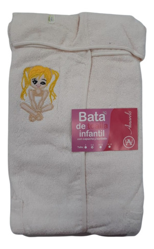 Bata De Toalla Con Capucha Y Bordado Talle 6-8 Natural