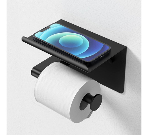 Timotech Porta Rollos De Papel De Baño Cromado Con Estante Color Negro