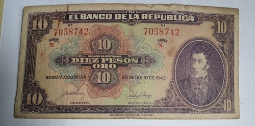 Billete 10 Pesos Año 1943