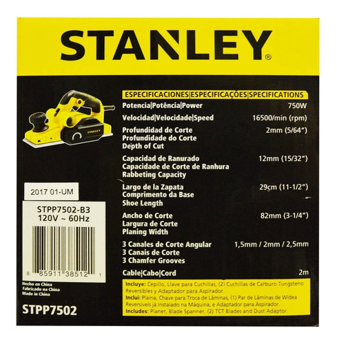 Cepillo Electrico Stanley 750w (stpp7502-b3) T/profesional