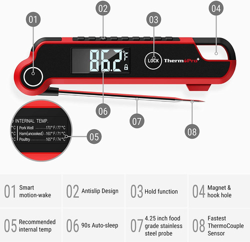 Imagen 3 de 7 de Termometro Digital Cocina Thermopro Tp-620 Líquidos Carnes